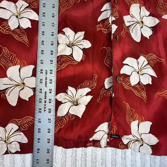 Tehama Clint Mens 100% Silk Red Gold Floral Hawaiian Shirt Size XXL Short Sleeve - Picture 7 of 7